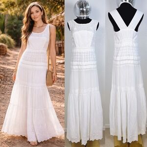Floret White‎ Eyelet Crochet Lace Maxi Dress, Size 0, Boho wedding, Festival